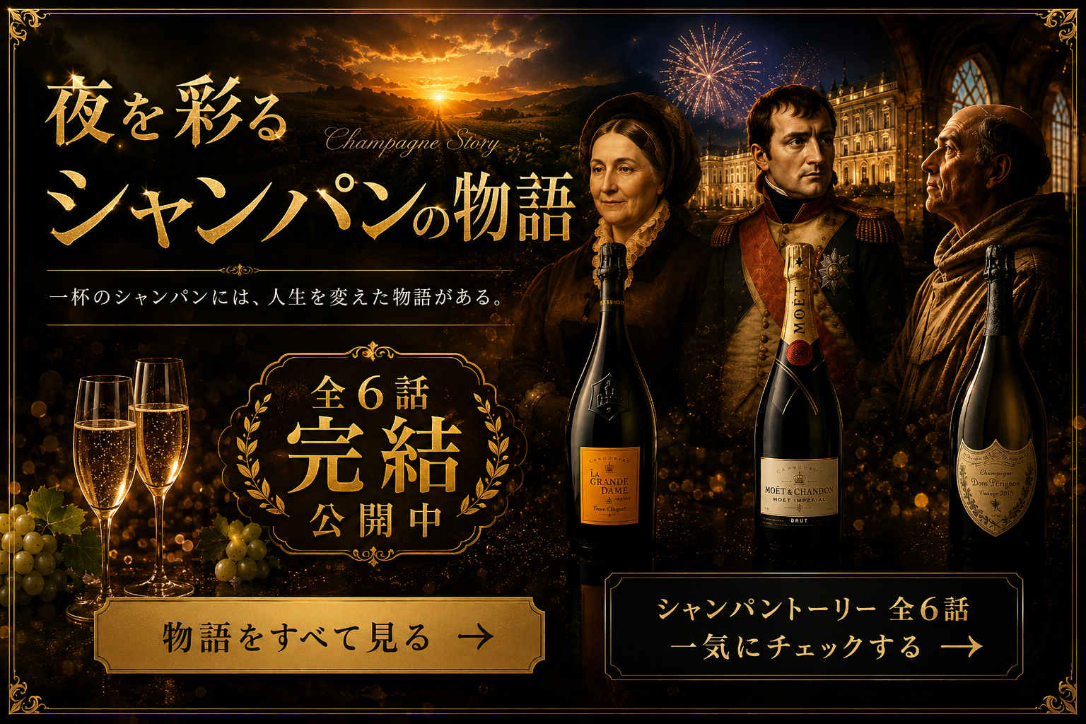 夜を彩るシャンパンの物語 — ヴーヴ・クリコ・モエ・エ・シャンドン・ドン・ペリニヨンの物語をClub星華が紹介